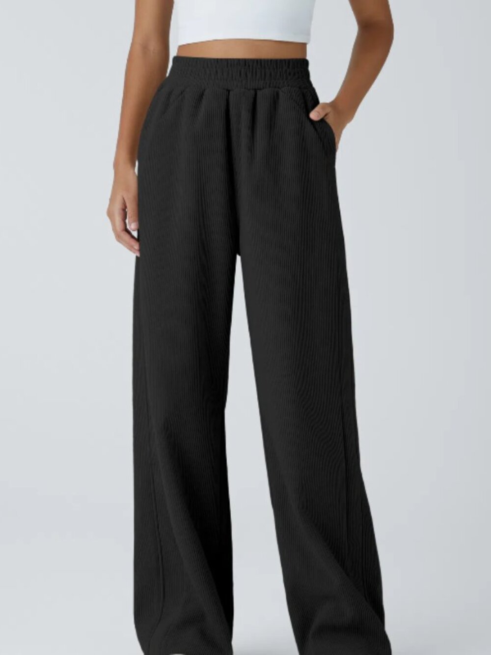 Halara Black High Waisted Mop Corduroy Baggy Wide Leg Pants Medium